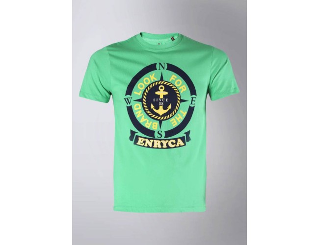 Printed Men's Round Neck Green T-Shirt